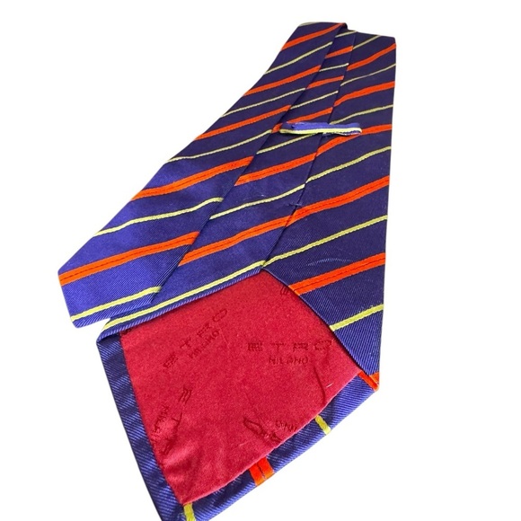 Etro Silk Blue/Purple Orange Striped Tie - Picture 3 of 3